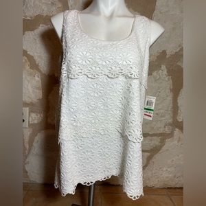 White Lace-Tiered Front Tank Top. NWT